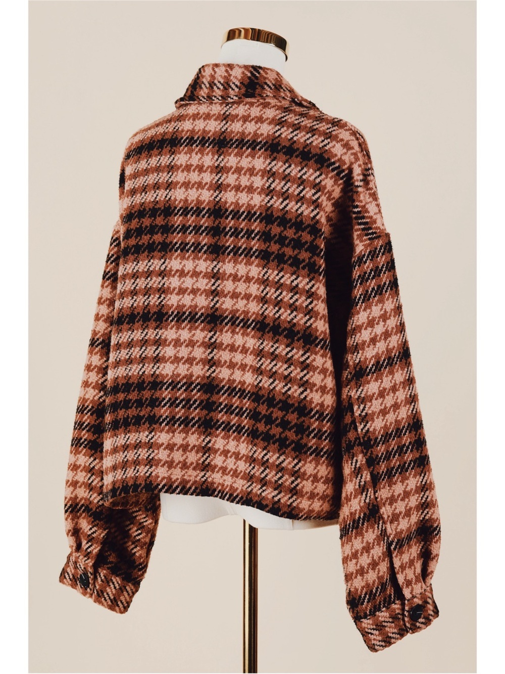 Sz L Altar’d State Relaxed Oversized Cropped Brown & Tan Houndstooth Shacket EUC - Picture 3 of 5